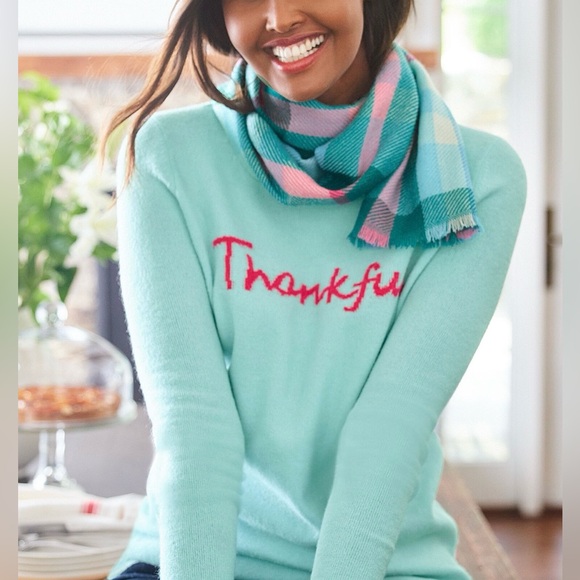 Talbots Sweaters - Talbots Light Blue Sweater with 'Thankful' Embroidery